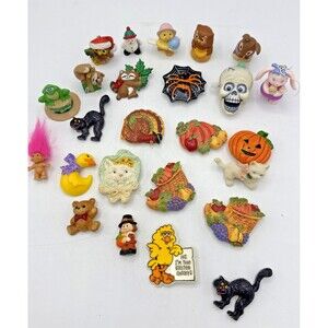 Vintage Holiday Brooch Pin Magnets Figs Mixed Lot Of 25 Hallmark, Russ, Gibson +